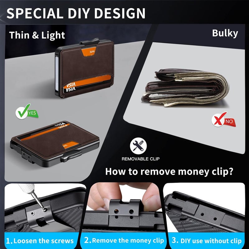 SEMORID Wallet for Men, Mens Wallet Minimalist Slim Wallet, RFID Blocking Smart Pop Up Wallet with Money Clip & ID Window, Metal Compact Wallet, Aluminum Credit Card Holder Wallet - Image 5